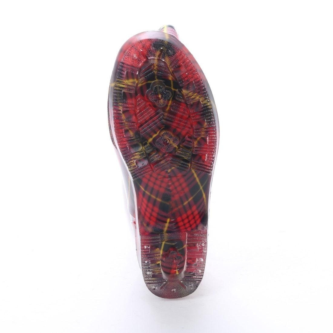 レディース レインブーツ レイン ブーツ ロング丈 一体成型 長靴 レッド チェック 柄 15032-red-chk-M ( 23.0 - 23.5cm )