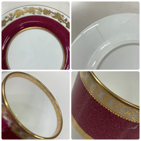 P306-K18-4673 洋食器まとめ WEDGWOOD ウェッジウッド ホワイトホール パウダールビー カップ&ソーサー 10点/プレート 6枚/ポット 3種 ④_ひび割れあります