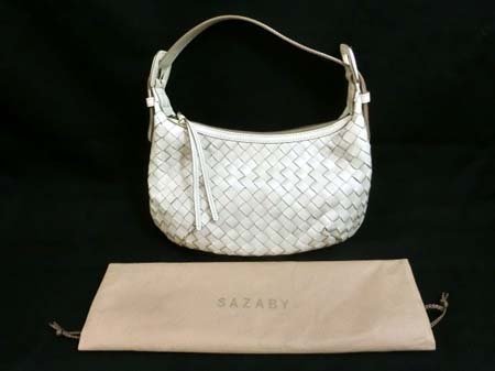  Sazaby SAZABY shoulder bag mesh knitting white group protection sack attaching used #