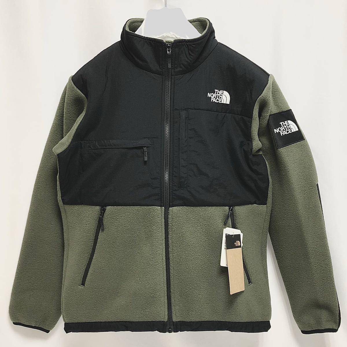 M 新品 ノースフェイス デナリ ジャケット カーキ Denali Jacket フリース ショルダー ワッペン 付き スクエア ロゴ デナリフリース NT