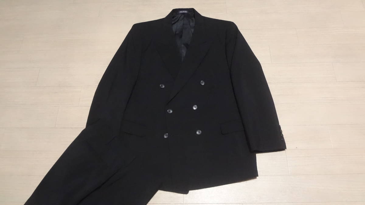 大処分セール☆165cmW86cm★VARIE☆バリー★上質ダブルフォーマルスーツ黒/ブラック冠婚葬祭礼服喪服結婚式葬式儀法事お通夜★背抜き_画像1