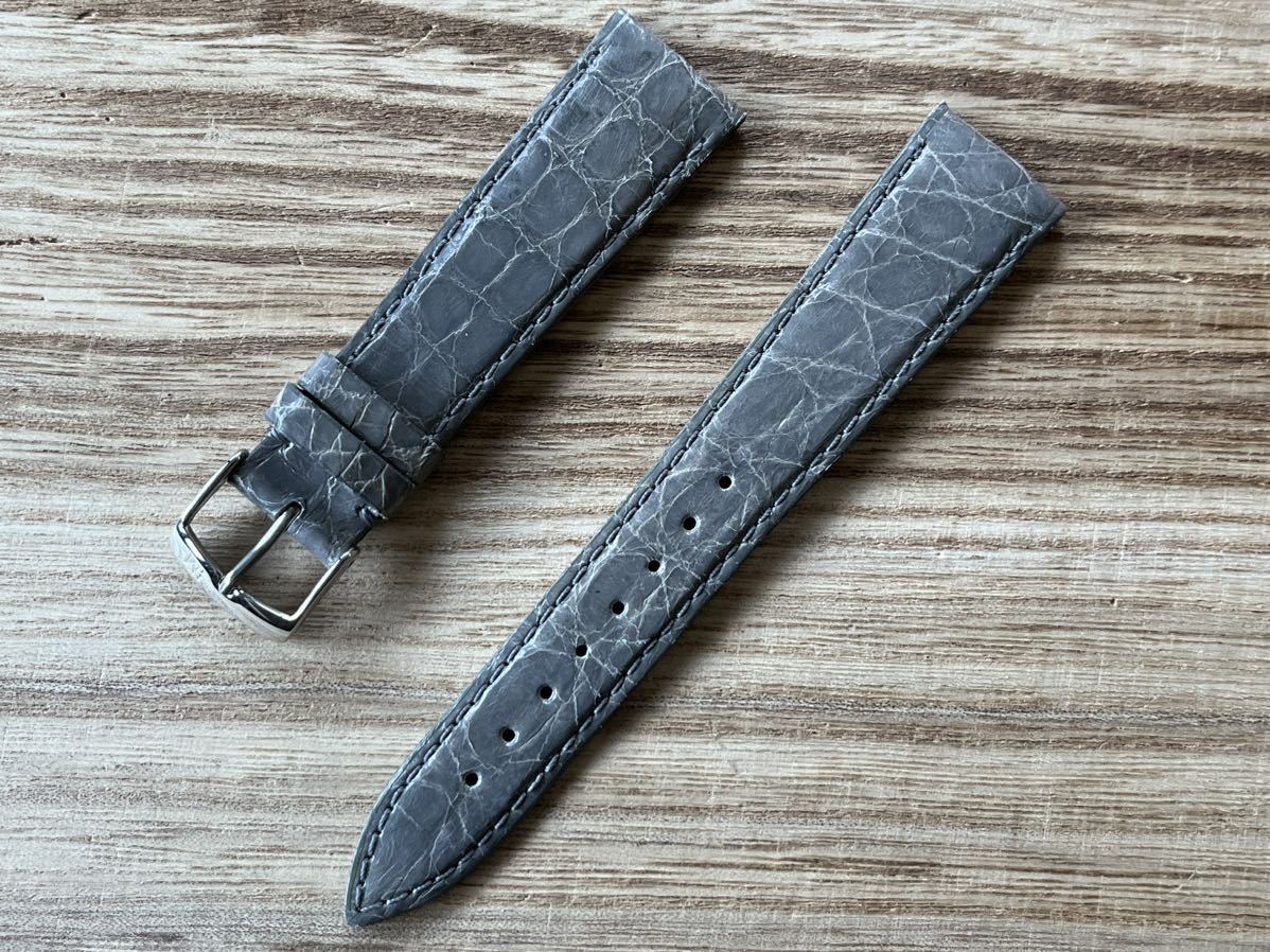  prompt decision! free shipping! France direct import black ko clock belt 20mm light gray real crocodile Vintage dead stock goods D20-6