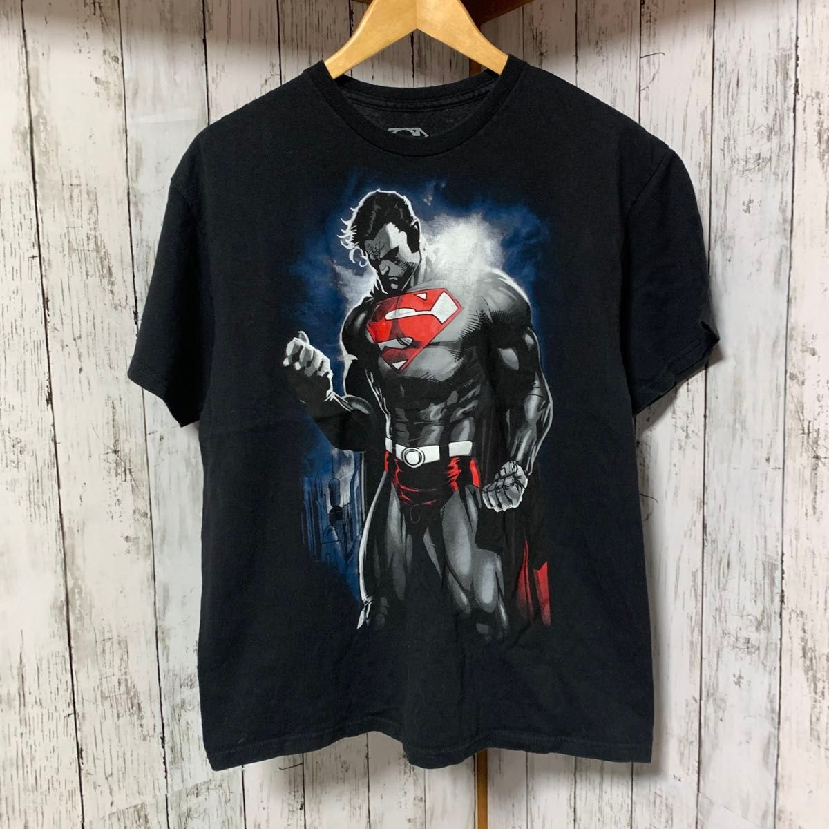 アニメTシャツ　DCコミック　アメコミ　ビックプリント　スーパーマン　アメリカン ブラック