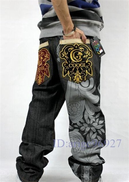 T409☆新品デニム ジーンズ メンズ ゆったり ルーズフィット刺繍 デニムパンツ 大きいサイズ ブラック 42_画像3