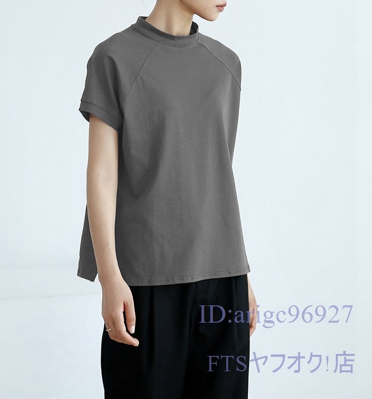 A2363☆新品レディース Tシャツ 綿95％ (2件セット)ハイネック 無地 ストレッチ 半袖 トップス 上着 インナー カジュアル_画像2