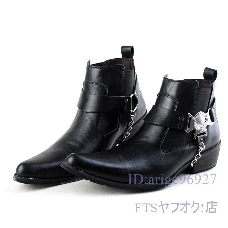 S664☆新品メンズ マーティンブーツ ショートブーツ ベルト ウエスタンブーツ 紳士靴 ワークブーツ バイクブーツ 25cm_画像2