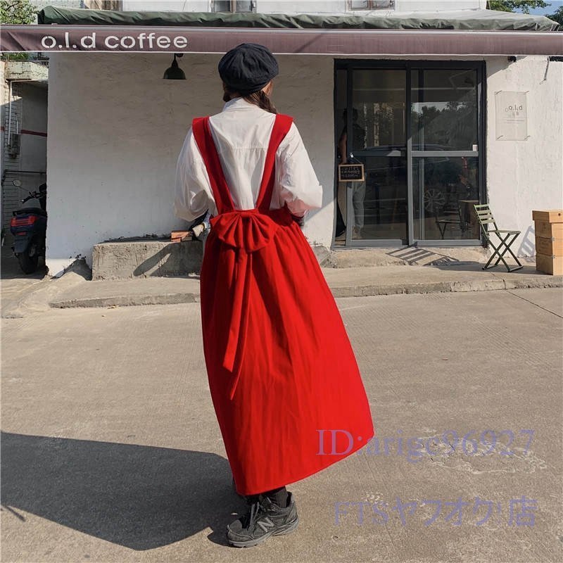 V601☆新品バックリボンジャンパースカート《赤》肩ストラップ ワンピース 可愛い ロリータ 昭和 レトロ 古着系 原宿 韓国 ファッション_画像8