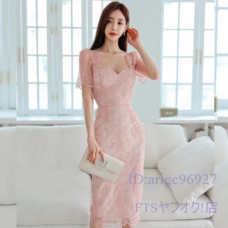 V250☆新品ワンピース◇ladies レディースきれいめ 披露宴 dress OL 良質 ◇素敵 sexy レース pink 美ライン_画像2