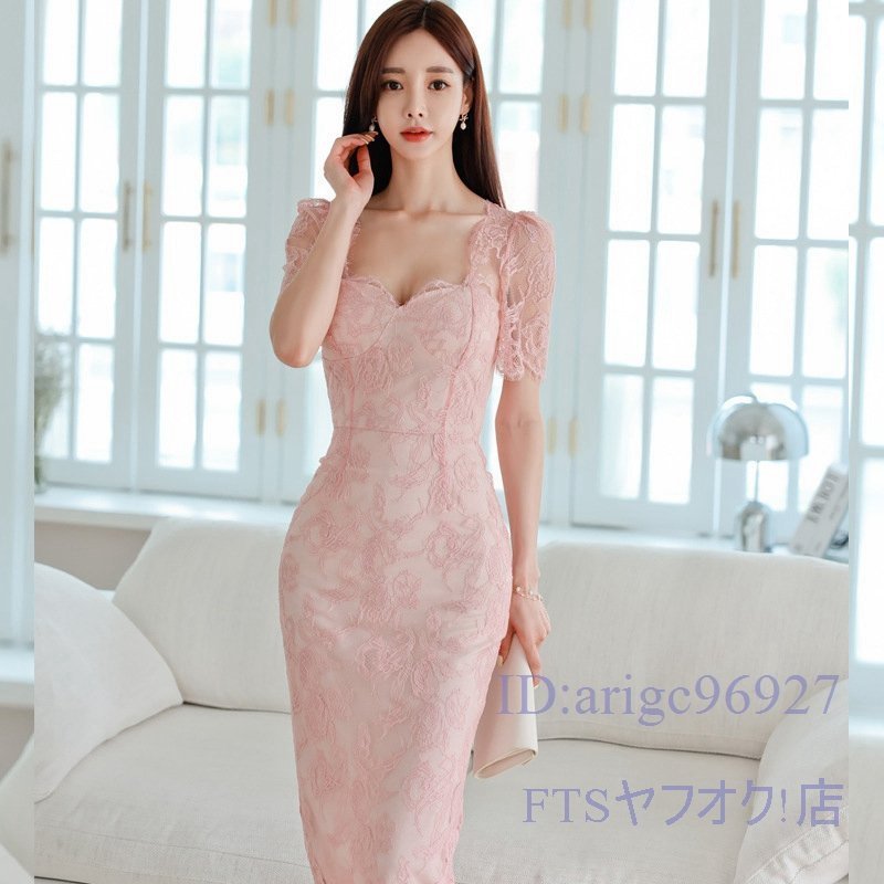 V250☆新品ワンピース◇ladies レディースきれいめ 披露宴 dress OL 良質 ◇素敵 sexy レース pink 美ライン_画像1