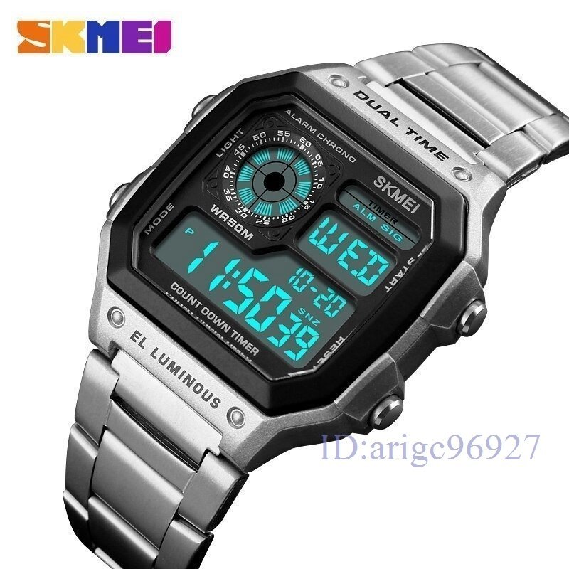 X447☆新品防水時計 ステンレス 鋼ファッション デジタル 腕時計 SKMEI メンズスポーツウォッチ カウントダウンの画像10