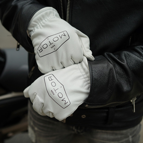 本革 牛革 ハレーバイク ライダース グローブ ガントレット ワーク 手袋 レザー アウトドア 防寒 防風 裏起毛 ホワイト XLの画像6