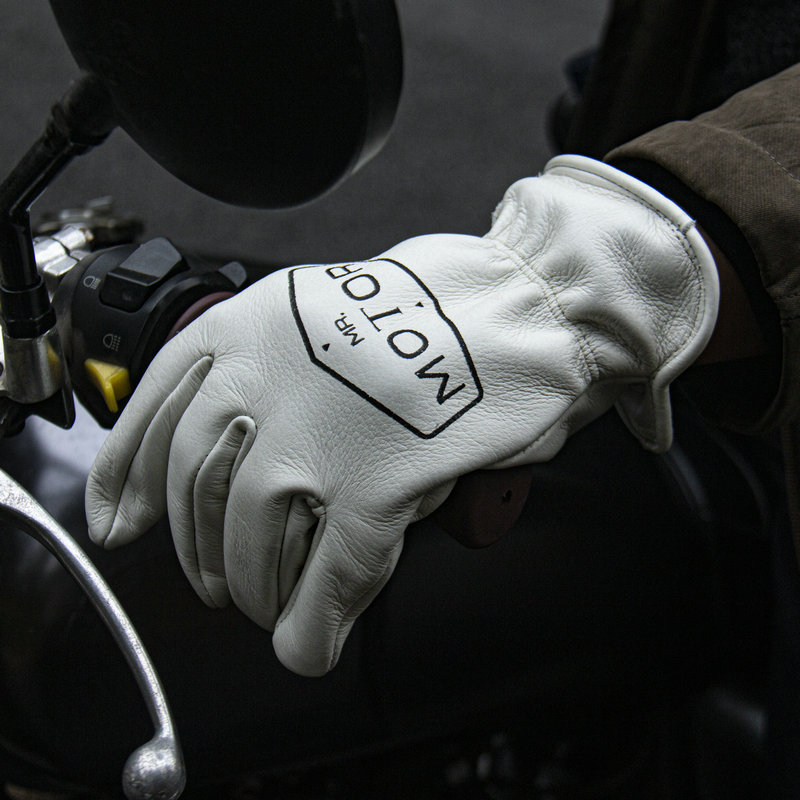 本革 牛革 ハレーバイク ライダース グローブ ガントレット ワーク 手袋 レザー アウトドア 防寒 防風 裏起毛 ホワイト XLの画像3