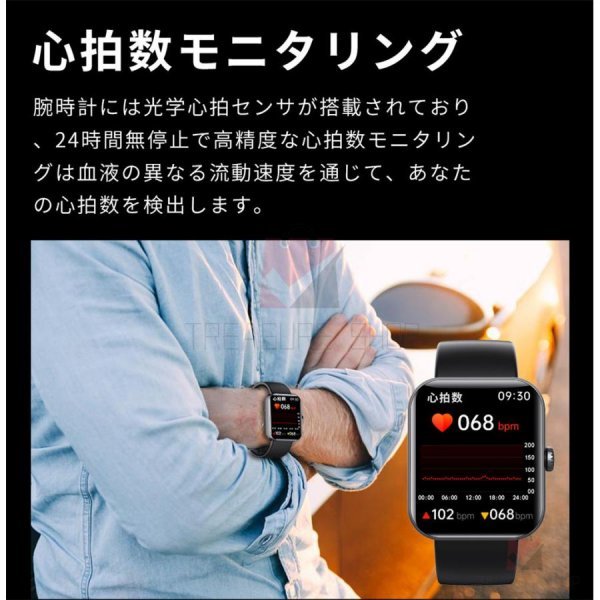 最新版 スマートウォッチ 日本製センサー 血圧測定機能付き 腕時計 24時間体温測定 IP68防水 iphone android 1.9インチ 日本語説明書_画像3