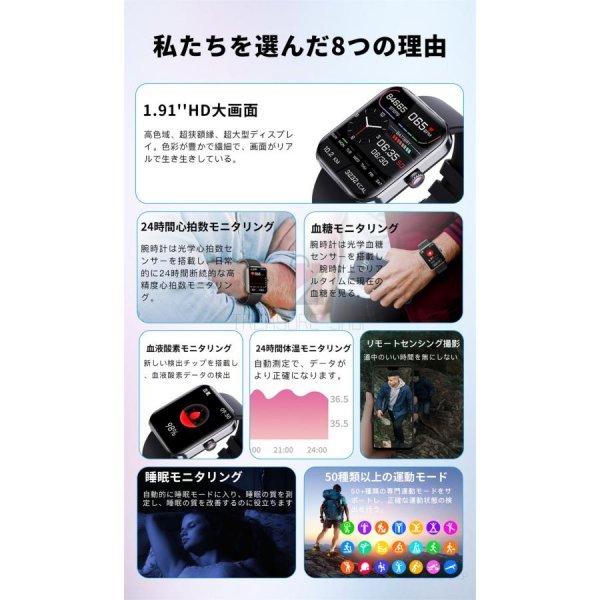 スマートウォッチ 日本製センサー 血圧測定機能付き 腕時計 24時間体温測定 最新版 1.9インチ IP68防水 iphone android 日本語説明書_画像4