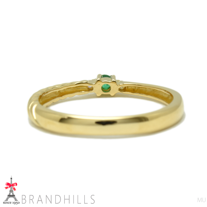  emerald 0.04ct diamond 0.01ct ring K18 gold 750YG yellow gold ring #10 1.6g ultimate beautiful goods 
