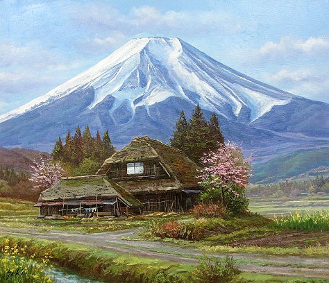 油彩画 洋画 (油絵額縁付きで納品対応可) F4号 「忍野富士」 関 健造 油彩画 洋画 (油絵額縁付きで納品対応可) F4号 「忍野富士」 関 健造