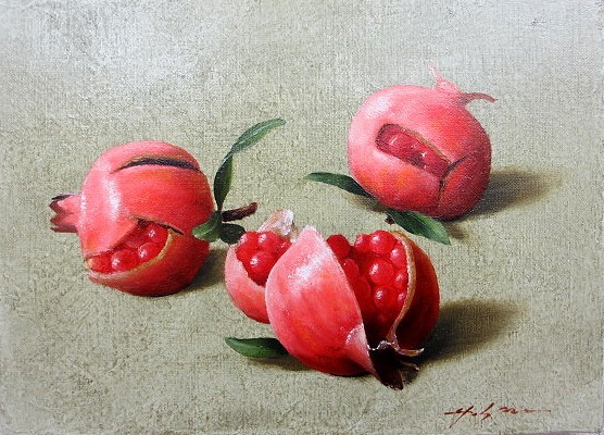油彩画 洋画 (油絵額縁付きで納品対応可) M4号 「ザクロ」 安田 英明 油彩画 洋画 (油絵額縁付きで納品対応可) M4号 「ザクロ」 安田 英明