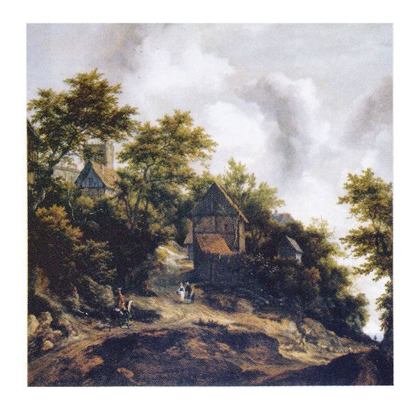 絵画 複製名画 額縁付(MJ108N-G) ヤーコブ・ファン・ロイスダール 「ベントハイム城の見える風景」 F8号 世界の名画シリーズ プリハード