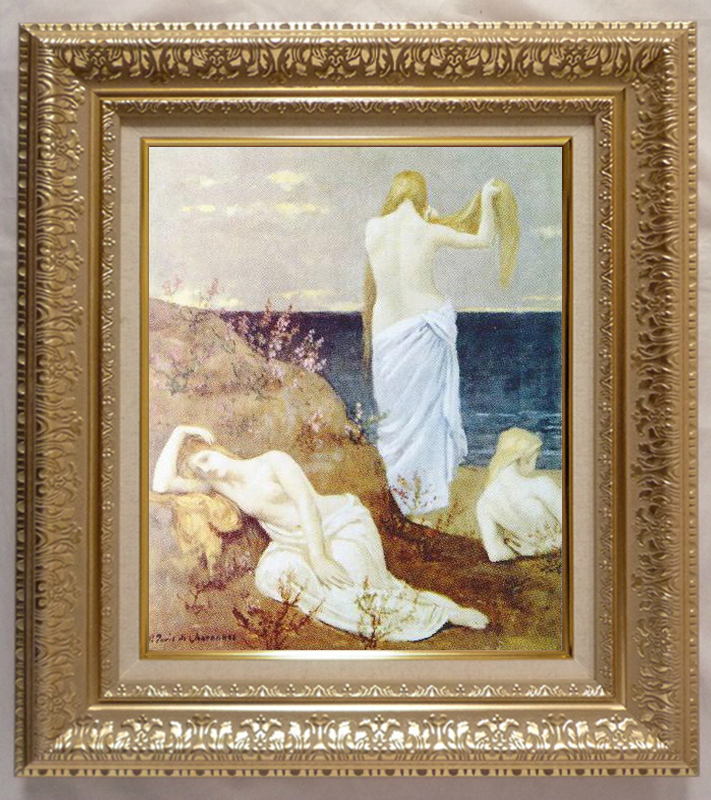 絵画 名画 複製画 額縁付(MJ108N-G) ピュヴィス・ド・シャバンヌ 「海辺の娘達」 F6号 世界の名画シリーズ プリハード