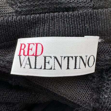NC588ね@ RED VALENTINO 美品 シースルー ギンガムチェック リボンワンピース XLサイズ ブラック 黒_画像9