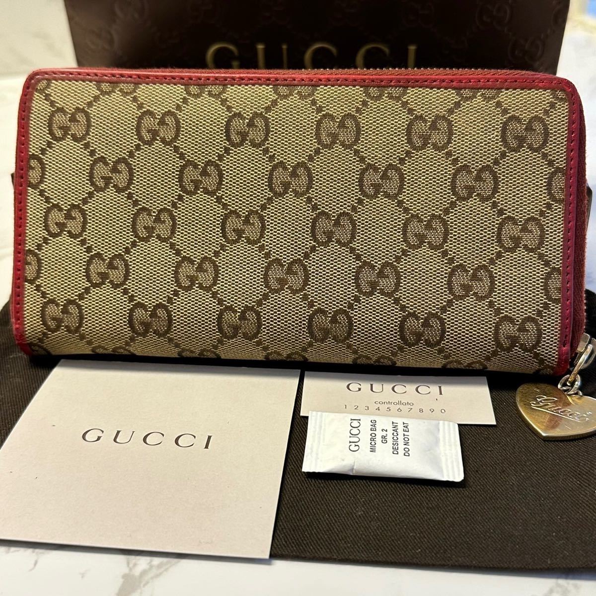 グッチ　GUCCI 財布　長財布　GGキャンバス　ハート金具　ラウンドファスナー　レディース