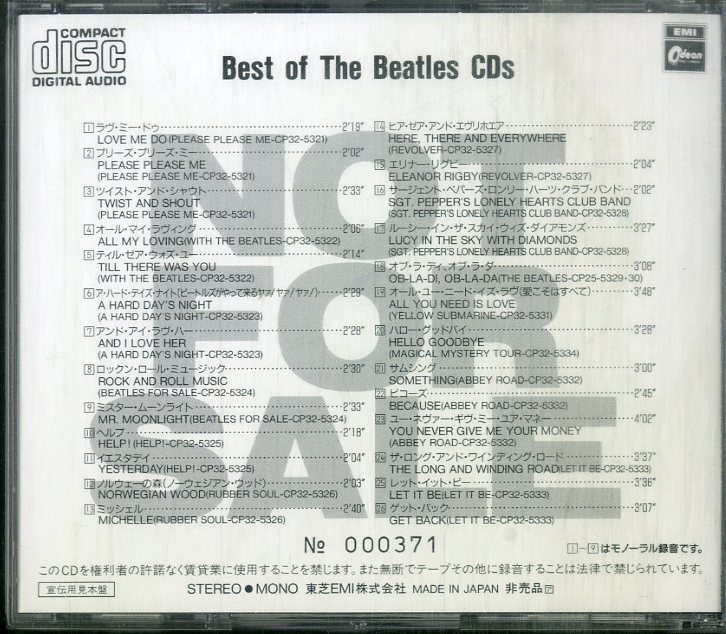 D00158527/CD/ビートルズ「Best Of The Beatles CDs 1962 - 1987 / 25th Anniversary of Record Debut (PCD-29)」_画像2