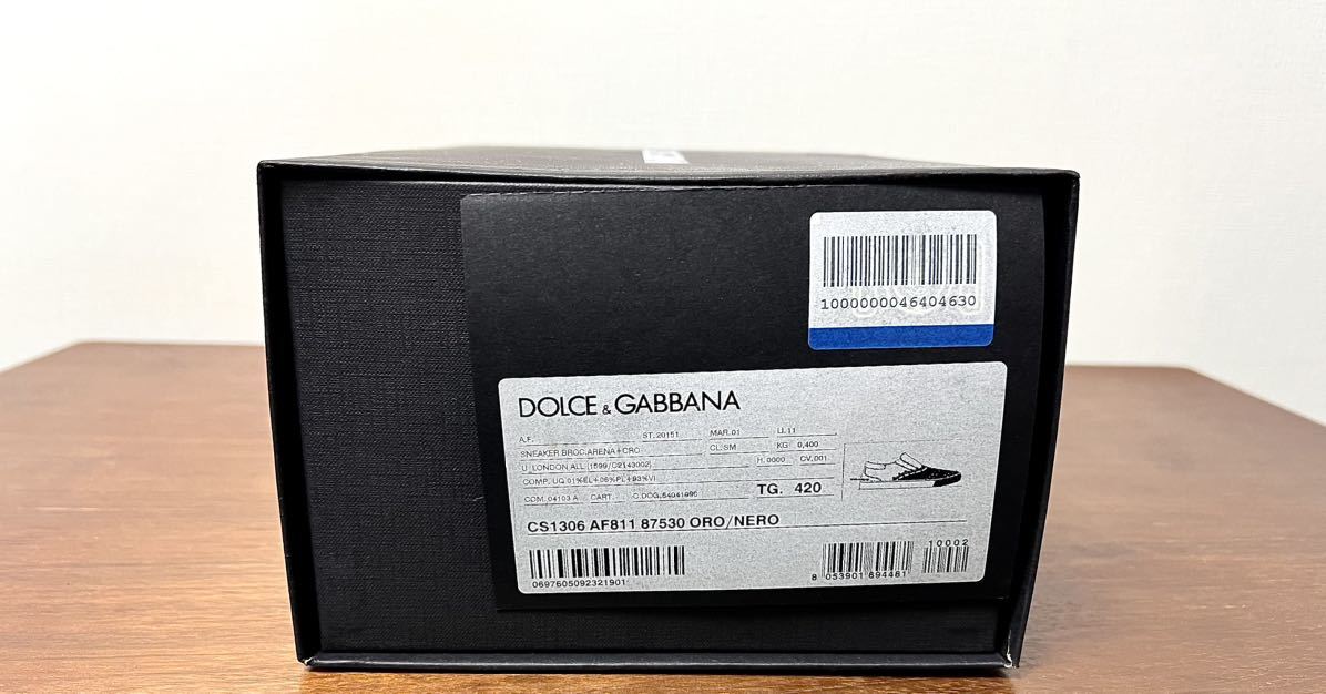 レア 未使用付属品付き DOLCE&GABBANA スニーカー ゴールド ブラック サイズ42(サイズ41・41.5・42.5・43の方も着用可)_画像9