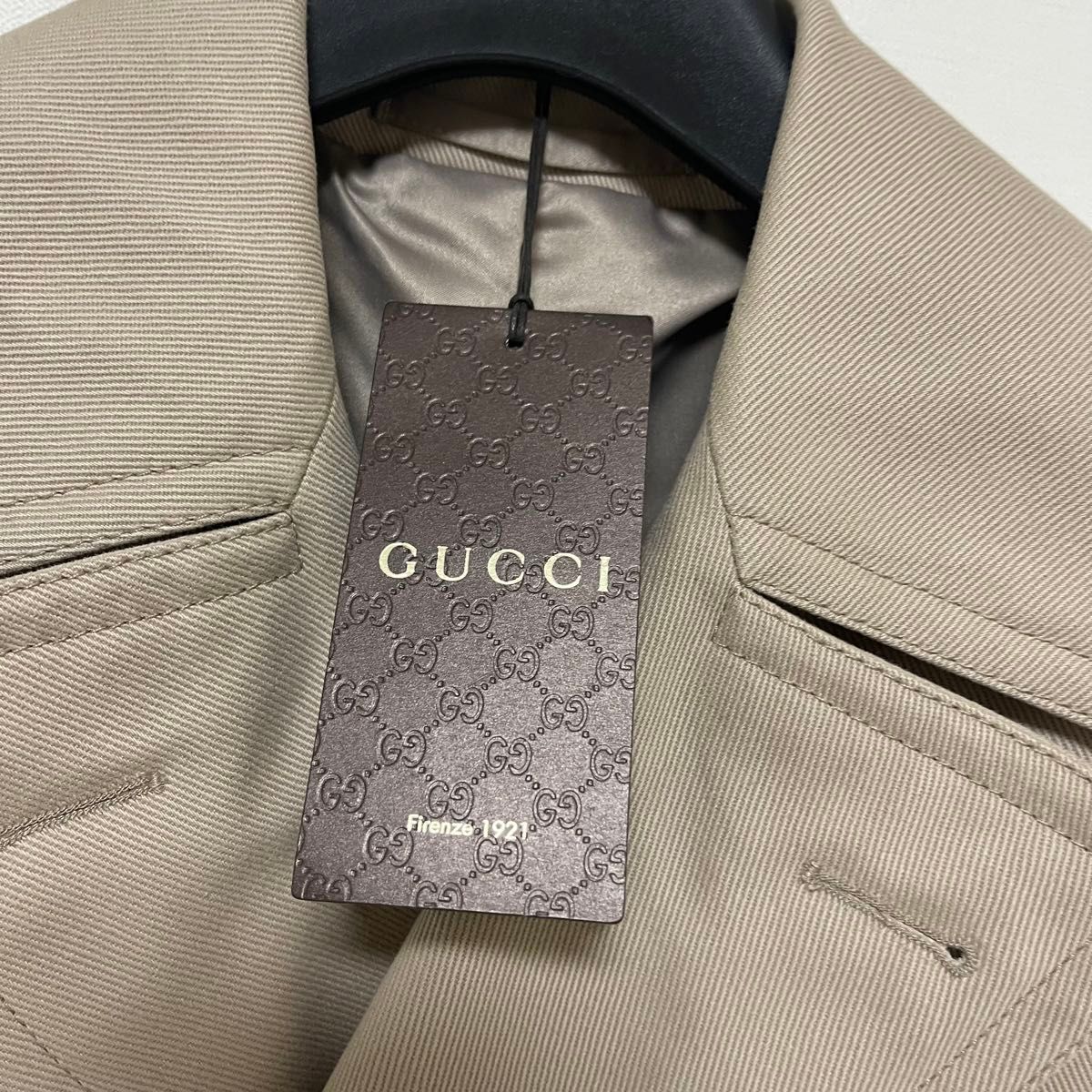 Pコート　ベージュ　バイカラー　レトロ　ナポレオンジャケット　コットン　金ボタン　イタリアン性　48 グッチ　GUCCI