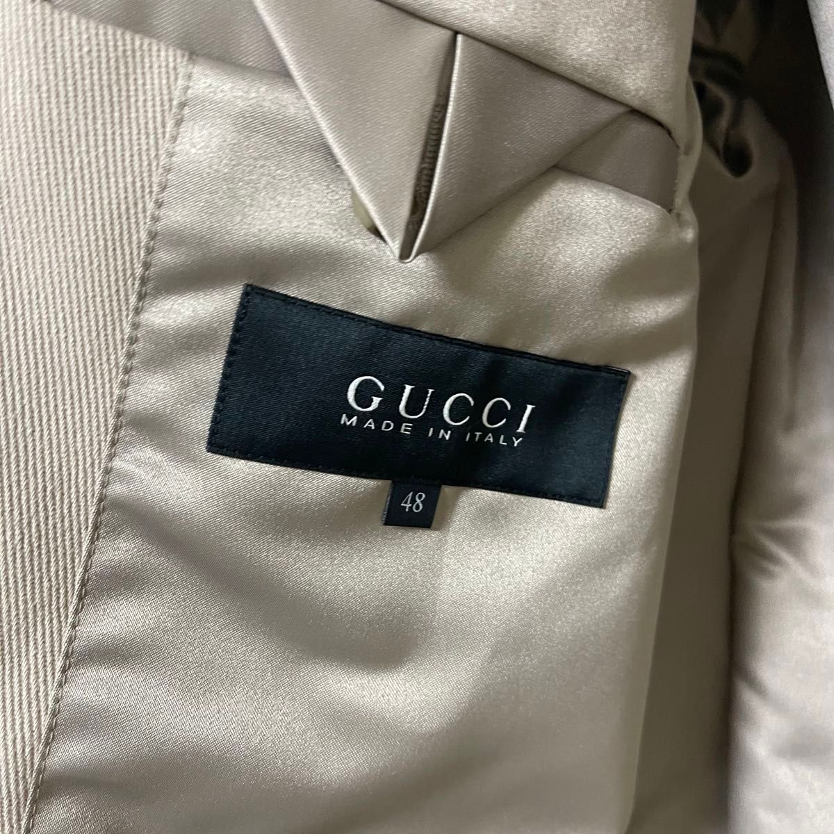 Pコート　ベージュ　バイカラー　レトロ　ナポレオンジャケット　コットン　金ボタン　イタリアン性　48 グッチ　GUCCI