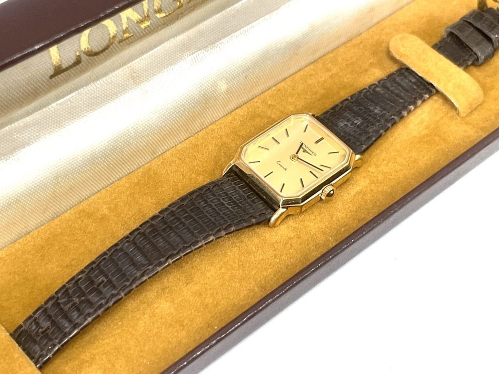 4804【ロンジン/LONGINES】女性用 腕時計≪960 6282≫ゴールドカラー 革ベルト 電池切れ テスター反応OK◇箱付き レディース_画像2