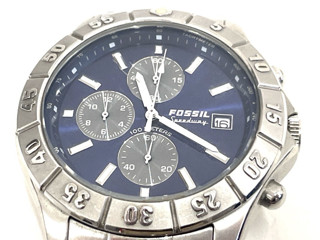 4731★ FOSSILフォッシル メンズ　CH-2332 340605 SS QZ 青文字盤　時計 1円スタート 腕時計◇電池切れ テスター反応OK_画像4