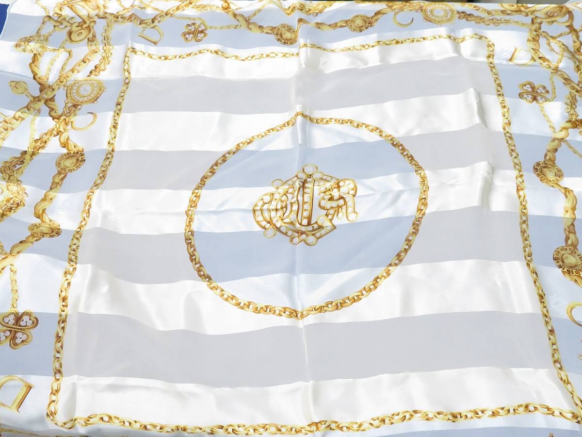 Christian Dior 　クリスチャンディオール ゴールドチェーンシルクワイドスカーフ