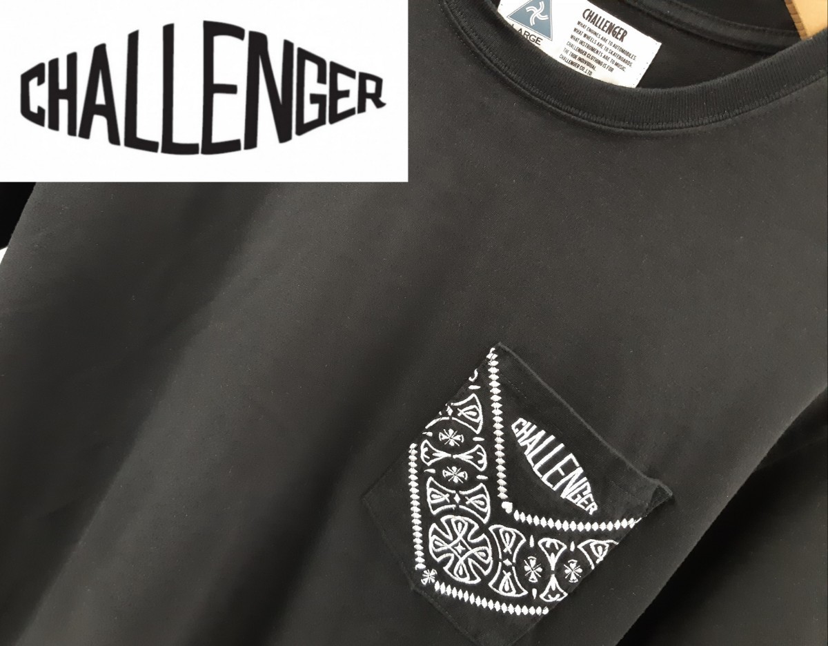 21SS L CHALLENGER BANDANA PKT TEE チャレンジャー Tシャツ 黒 バンダナ 胸ポケット 刺繍の画像1