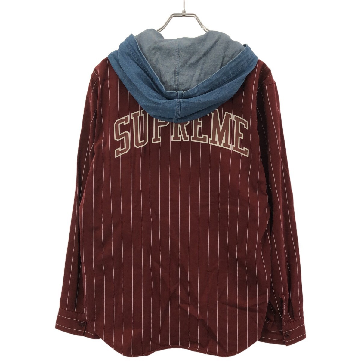 Supreme シュプリーム 14AW Denim Hooded Baseball Shirt デニムフードベースボールシャツ バーガンディー L ITDXESOJ3C0L_画像2