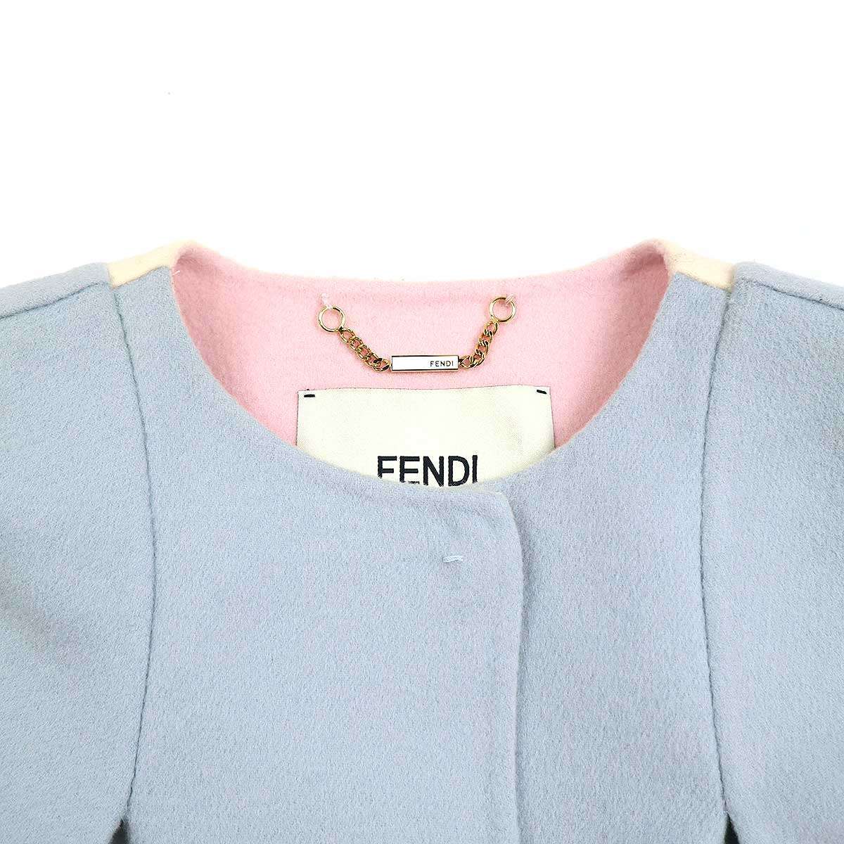 FENDI フェンディ レザーポケットダブルフェイスケープコート サックスブルー 38 FF8129 W1D IT27P7LGL368_画像3