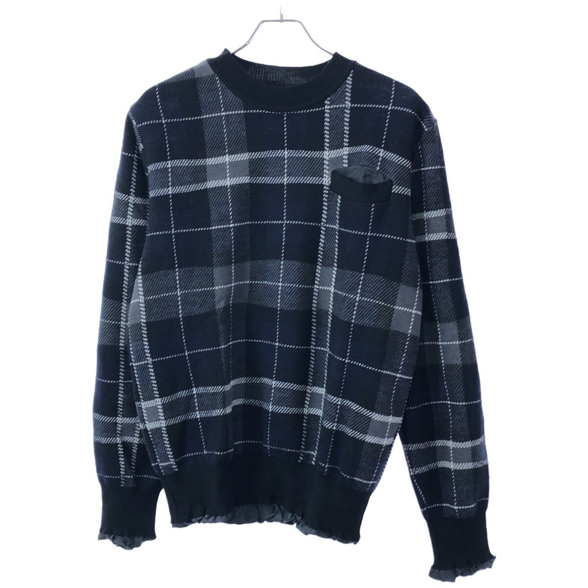 sacai サカイ 15AW チェック柄ウールニットセーター ネイビー 2 15-00916M ITAZ06YYGOYG