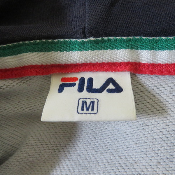 古着 メンズM FILA/フィラ スウェット ジップ フード パーカー ジャケット スポーツ カジュアル グレー FL-9C15021TJ_画像5