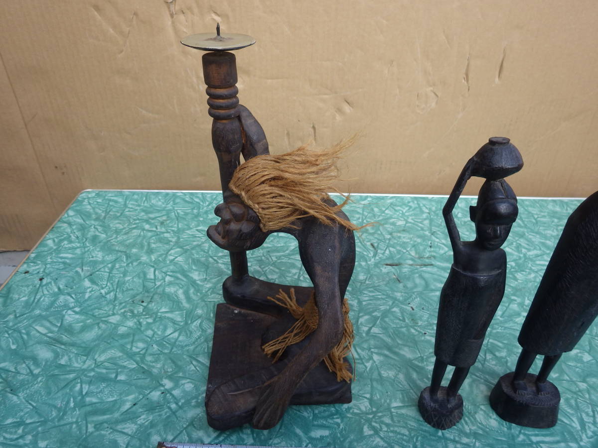 アフリカ祈祷師霊媒師燭台、タンザニア木彫り人形外国民芸レトロアンティーク雑貨置物_画像4