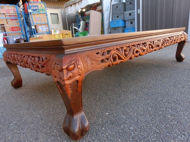kaA8S pickup limitation! Aichi prefecture low table small . skill sculpture portrait painting China fine art . legs low dining table large old fine art table tree carving 