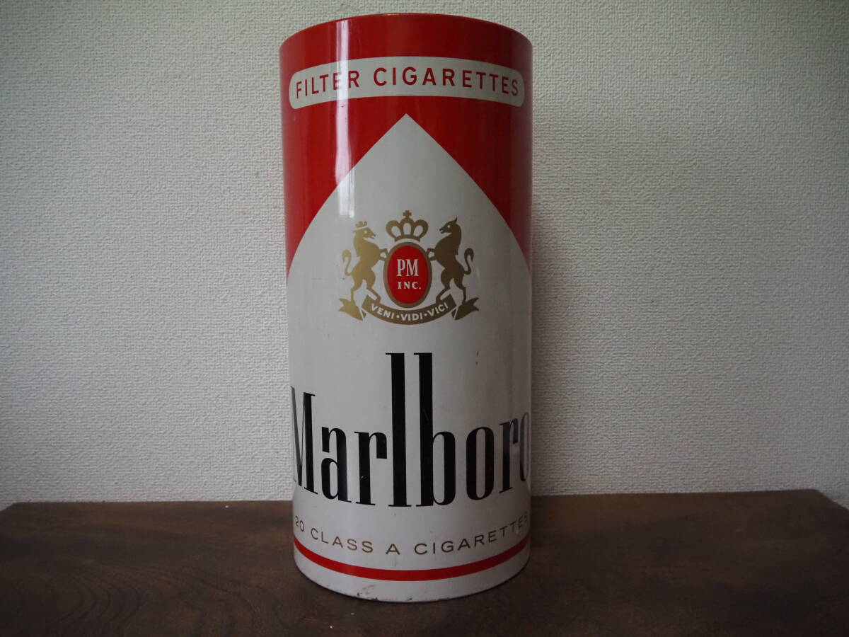 昭和レトロ Marlboro マルボロ スチール缶 ダストボックス ブリキ製ゴミ箱 傘立◆当時物 タバコ 煙草 ビンテージ 70's80'sの画像1