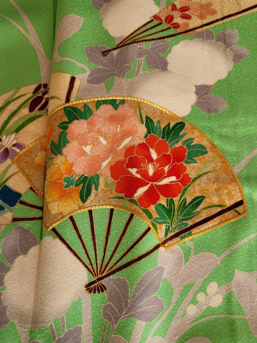 訪問着 金駒刺繍 黄緑系 豪華 着物2着 お仕立て上がり 逸品 正絹 袷