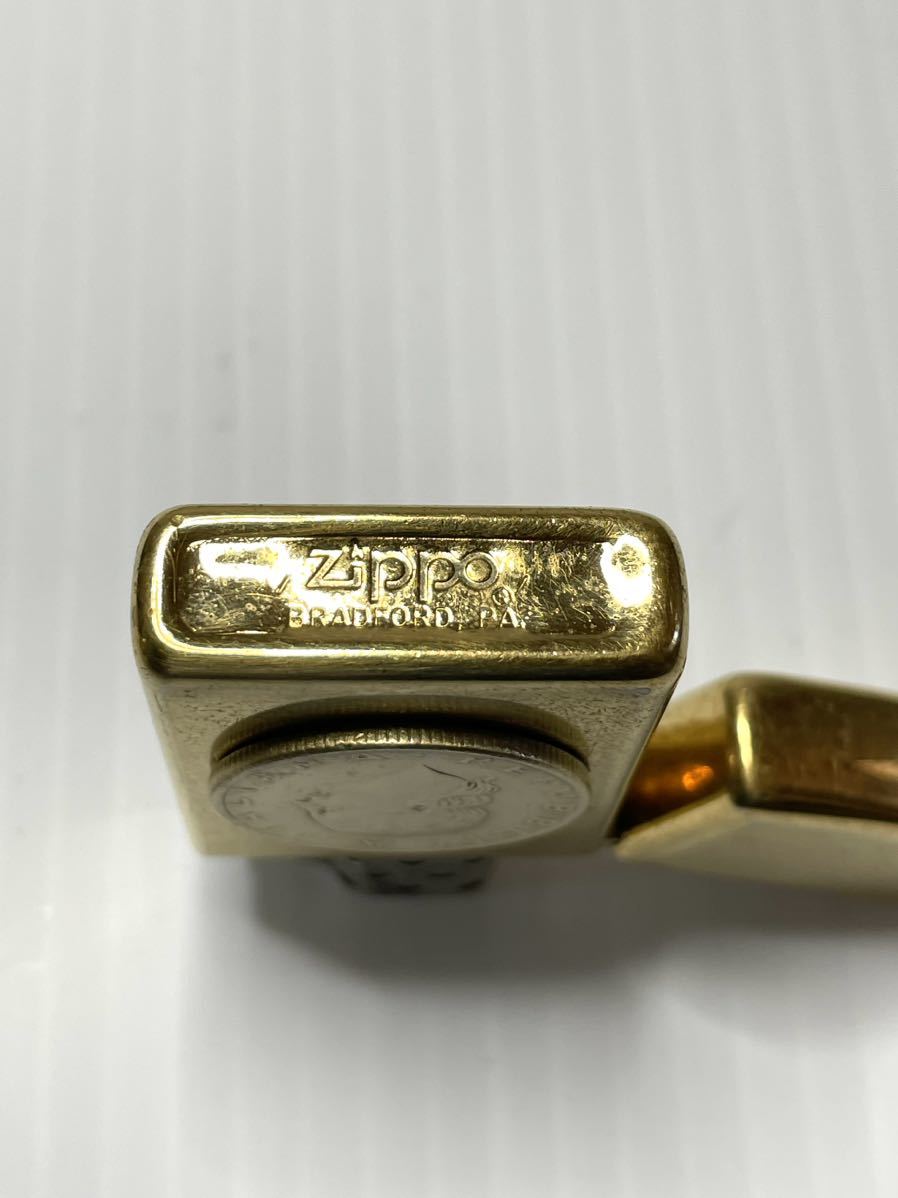 Z08 【 ZIPPO 】ビンテージ スリム ジッポ ソリッドブラス コイン 1980年製 ケース 、インナー クリーニング済_画像6