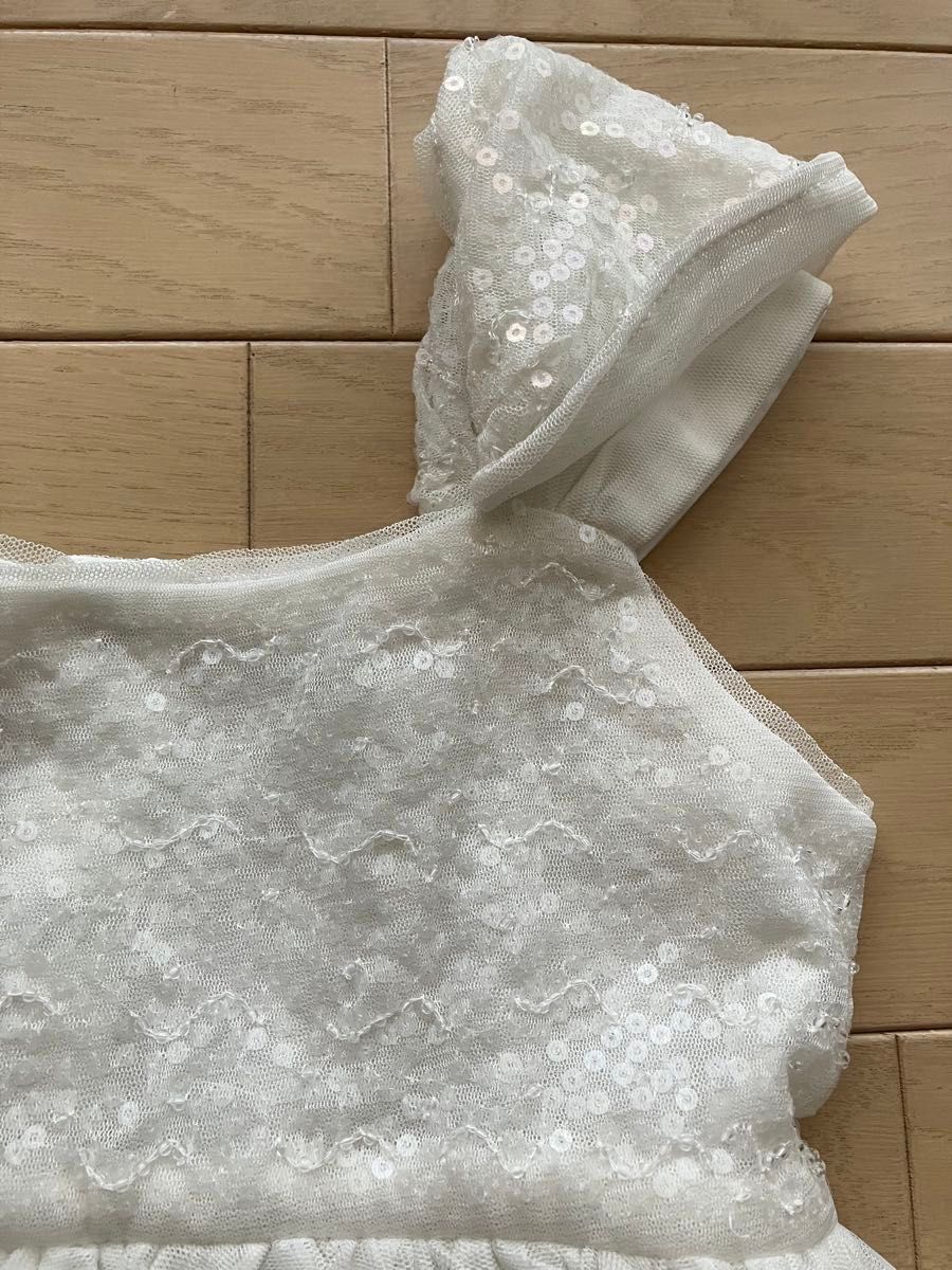 H&M 発表会 結婚式 シフォン ワンピースホワイト　スパンコール ドレス 白　116cm