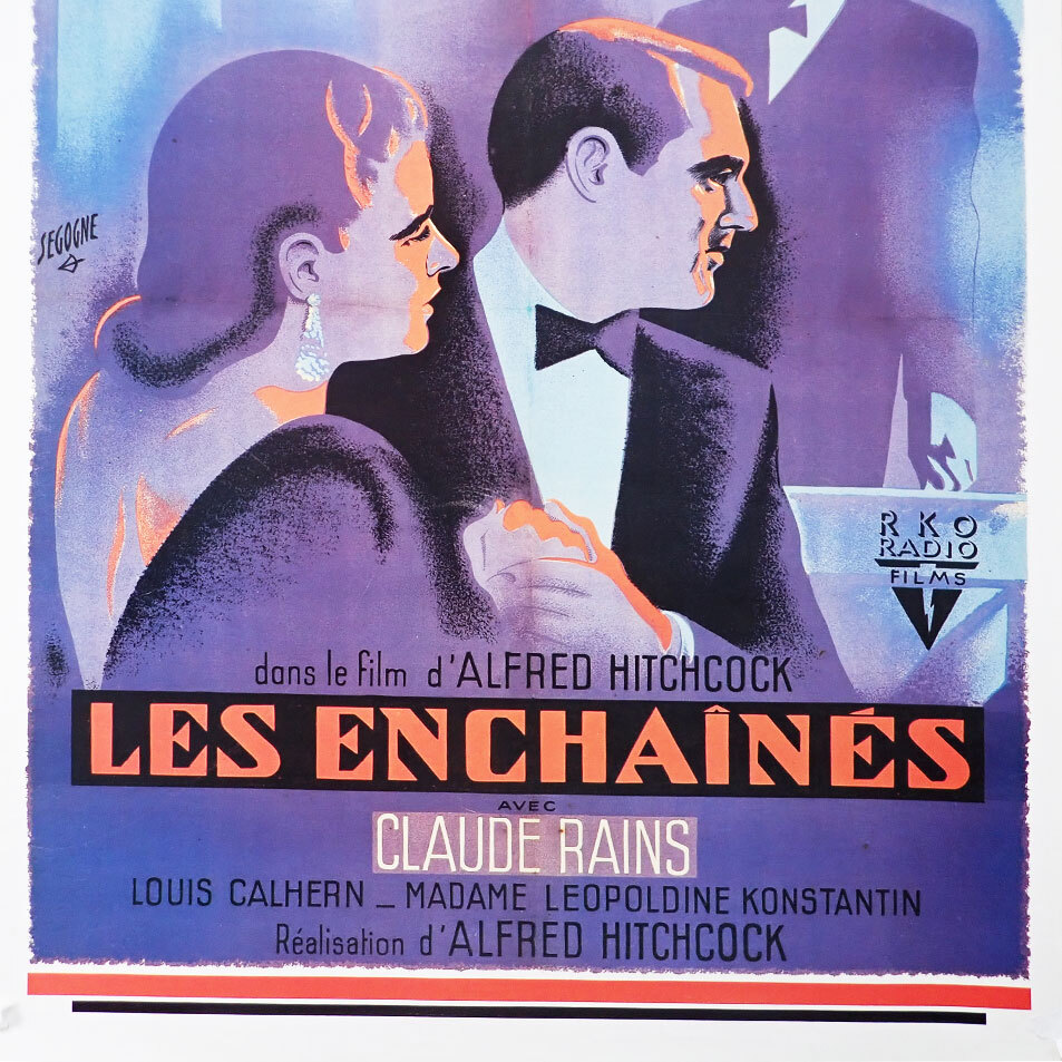 映画ポスター、『汚名』LES ENCHAINES,仏版イラスト大判ポスター、,A・ヒッチコック監督、E・バーグマン、C・グラント、61.0x91.5cmサイズ_画像2