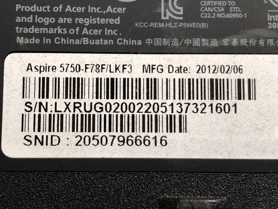 acer 5750-F78F/LKF3 Aspire　Core i7 2670QM 2.20GHz 4GB 1000GB■現状品_画像5