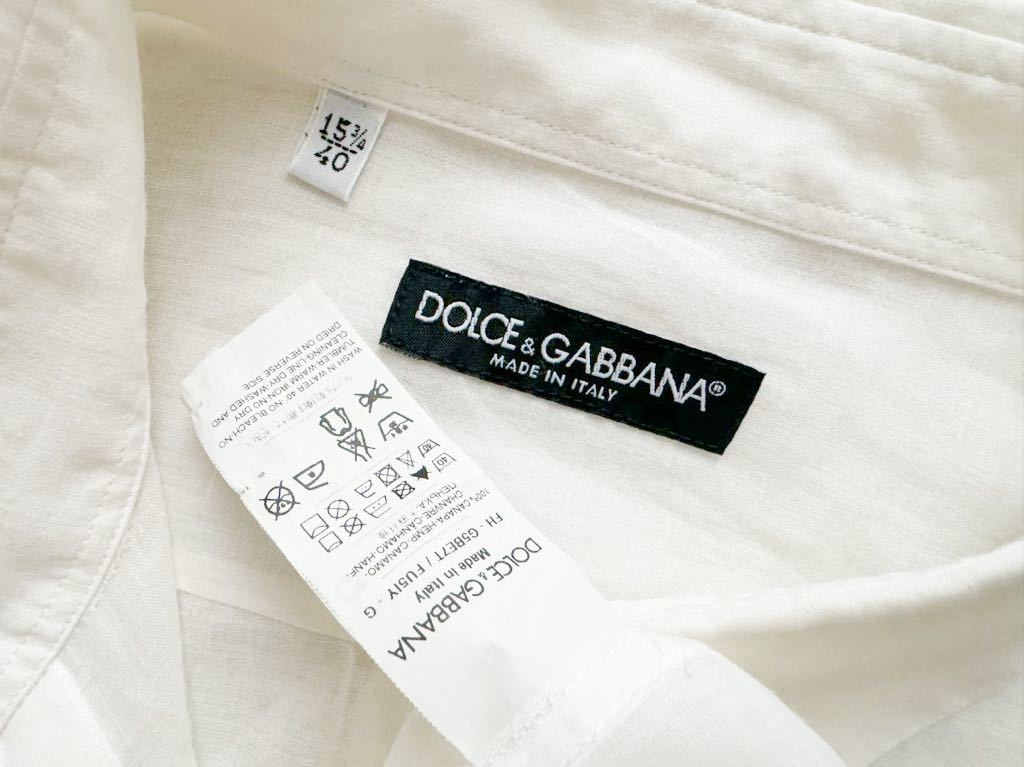 美品 DOLCE&GABBANA size15 3/4-40 イタリア製 ヘンプ プルオーバーシャツ メンズ 大麻 長袖シャツ ドルチェ＆ガッバーナ HEMP_画像9