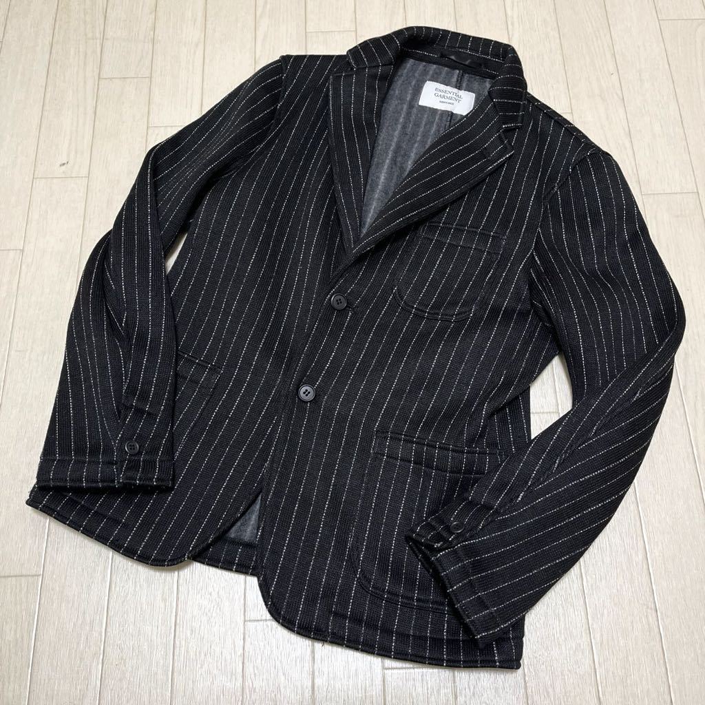 和210★ MEN'S BIGI ESSENTIAL GARMENT メンズビギ ニット 裏起毛 テーラードジャケット M メンズ ブラック_画像1