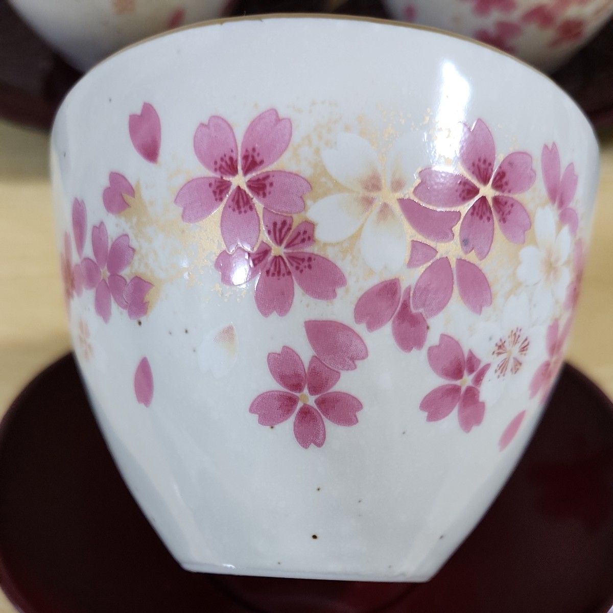 桜模様　茶碗 5客揃　茶托付 　