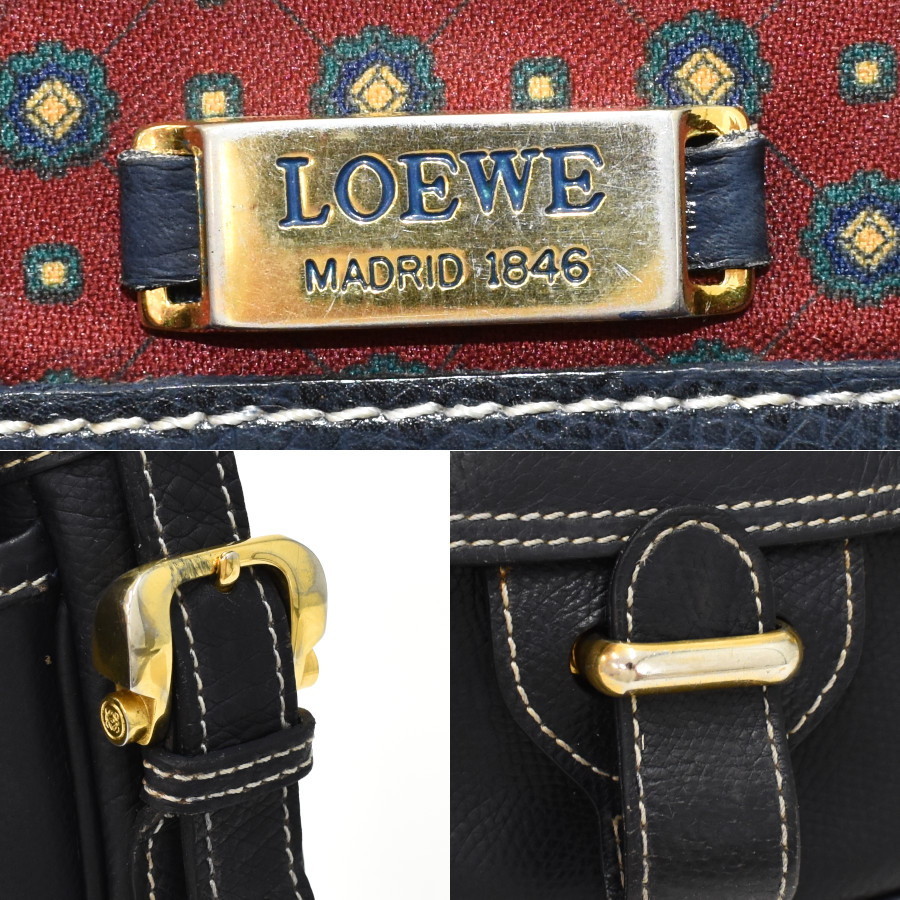 1円 ◆美品 LOEWE ロエベ ショルダーバッグ アナグラム レザー ネイビー◆E.Ble.Gt-18_画像9