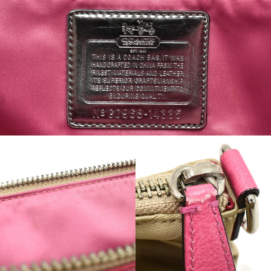 1円 ◆極美品 COACH コーチ 2Wayバッグ マディソンオプアートクレア 14335 ナイロン×レザー ベージュ×ピンク◆E.Bip.s1-01_画像9